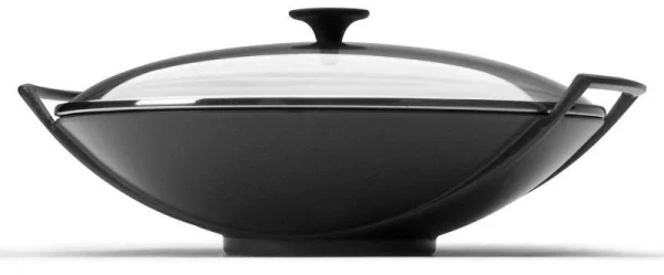Le Creuset Wok Aus Gusseisen Mit Glasdeckel In Schwarz 1
